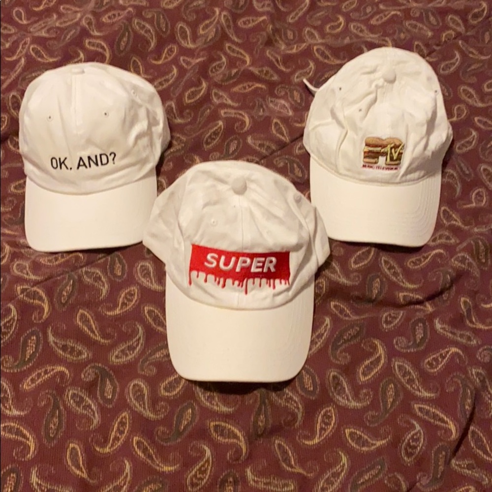 Three White Strap Hats